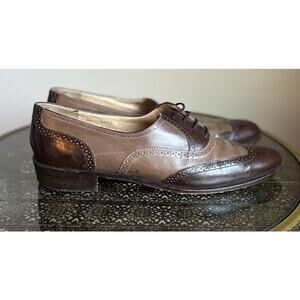 VINTAGE FERRAGAMO Women's Brown Leather Wing Tip Oxford Loafers Size 8